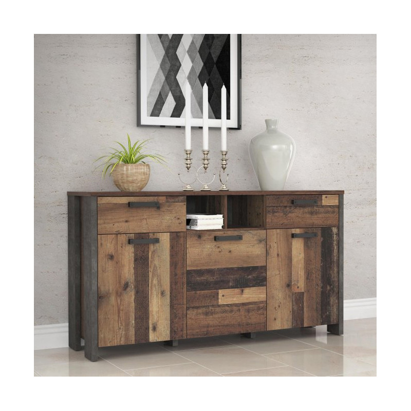 Szeroka komoda loft 156 cm CLIF old wood vintage | Meble Forte