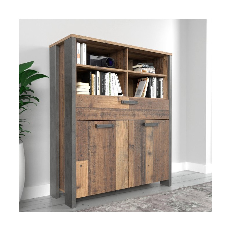 Wysoka komoda do salonu 100 cm CLIF old wood vintage | styl loft