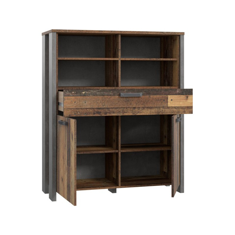 Wysoka komoda do salonu 100 cm CLIF old wood vintage | styl loft