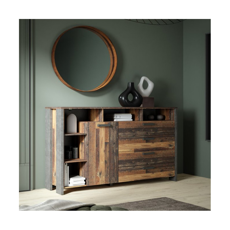 Komoda z 4 szufladami 161 cm CLIF old wood vintage | styl loft