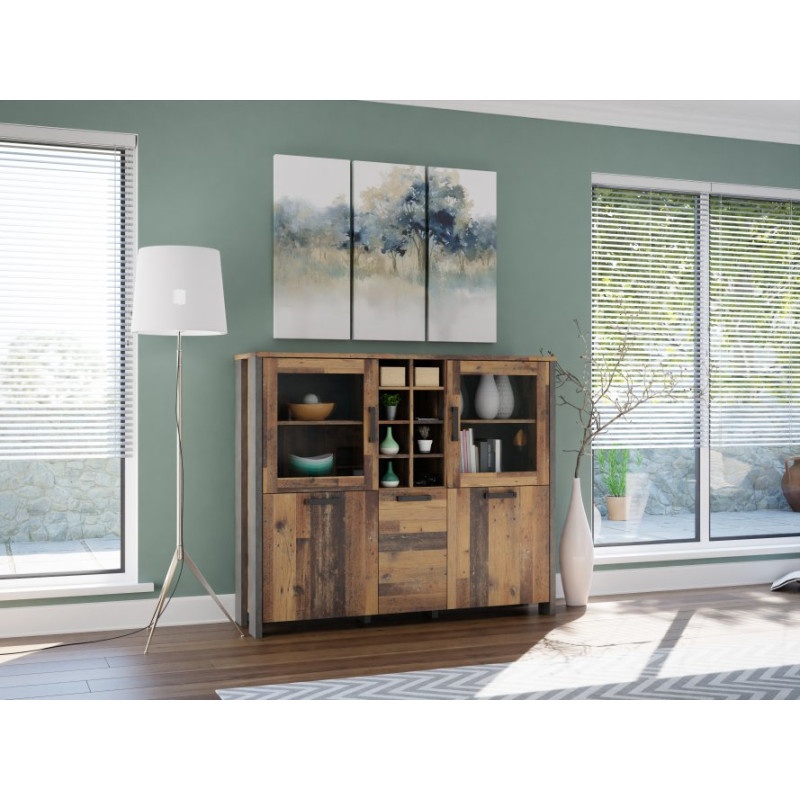 Niska witryna Clif 150 cm – styl loftowy i elegancka ekspozycja