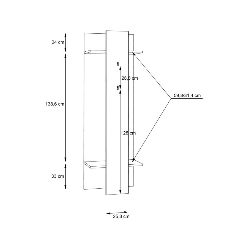 Panel ubraniowy do przedpokoju 60 cm Clif | Old Wood Vintage Beton