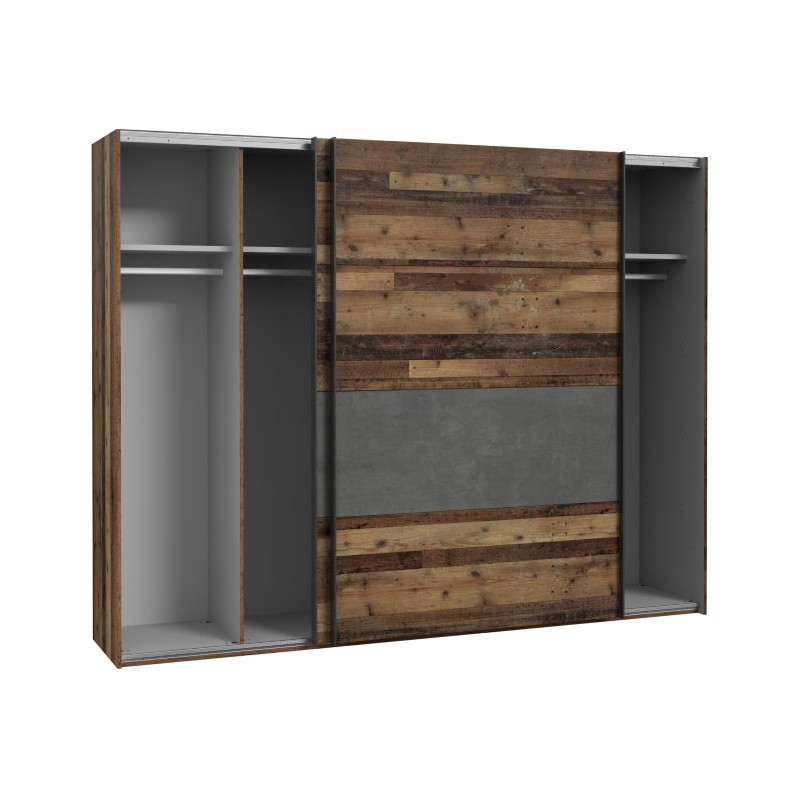 Szafa przesuwna Clif 270 cm – old wood vintage beton