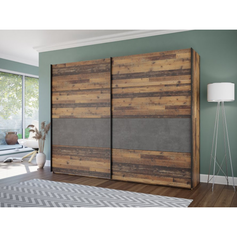 Szafa przesuwna Clif 270 cm – old wood vintage beton