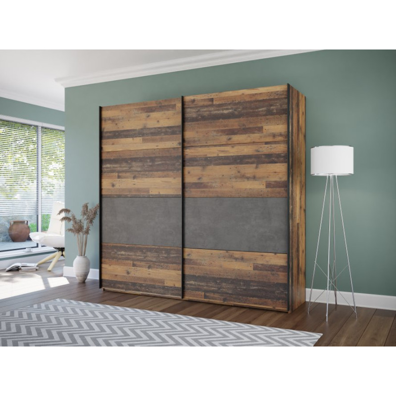 Szafa przesuwna Clif 220 cm – old wood vintage beton