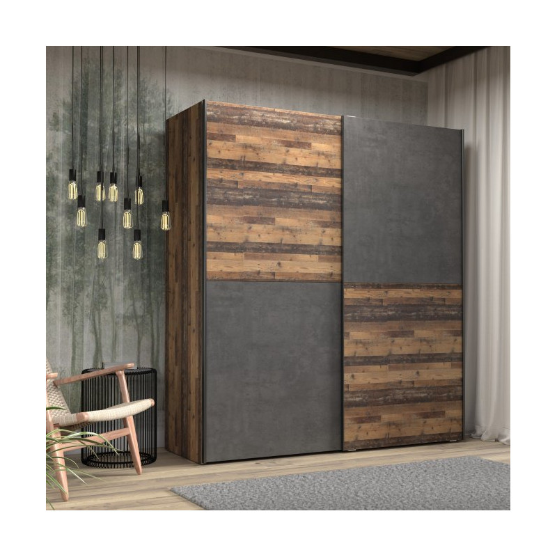 Szafa przesuwna Clif 170 cm – old wood vintage beton