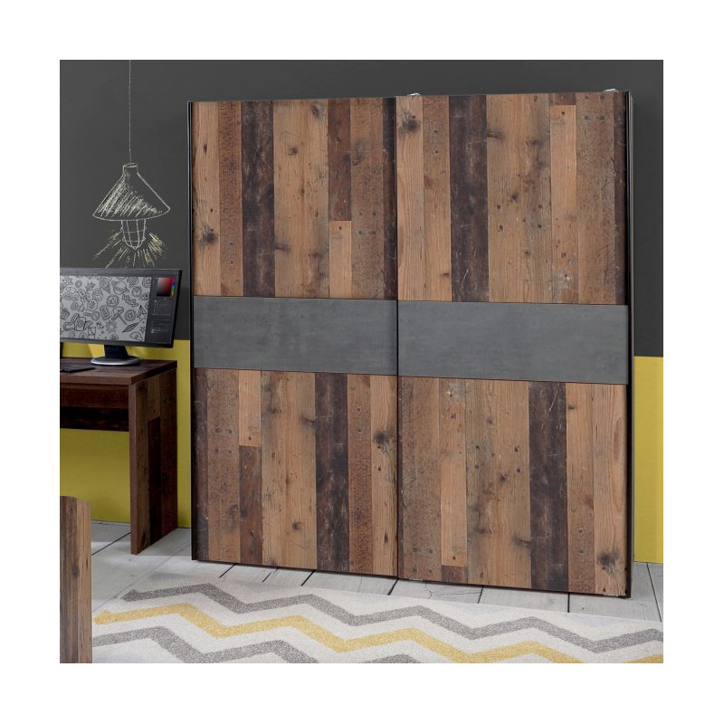 Szafa przesuwna Clif 170 cm – old wood vintage beton
