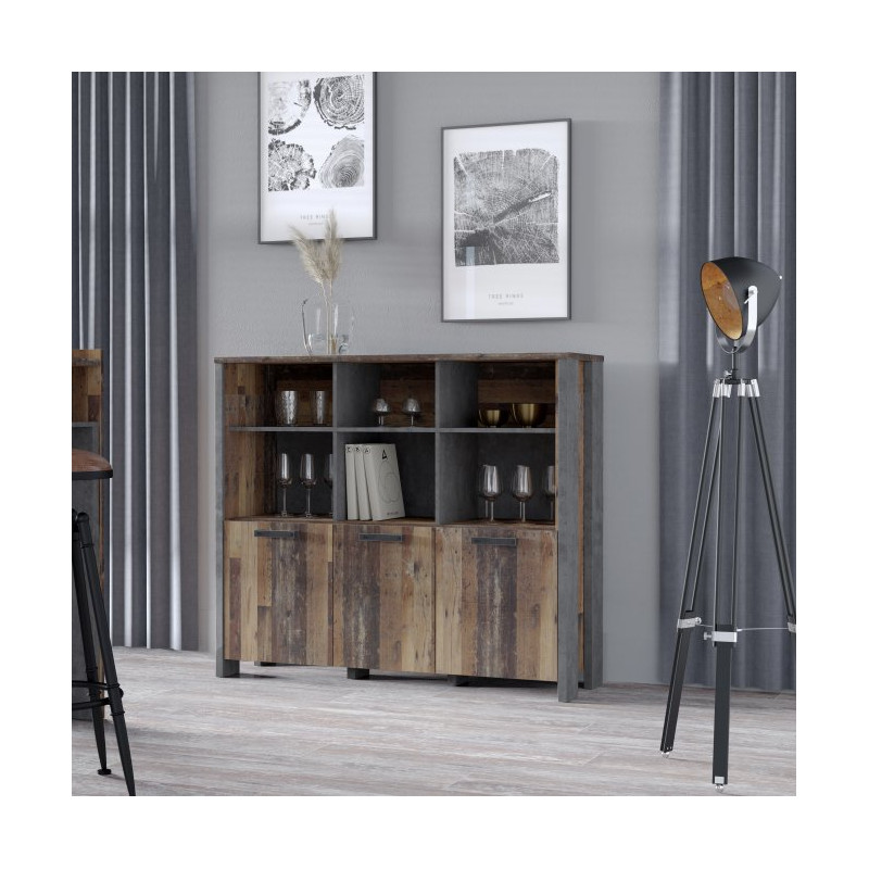 Niski regał loft 136 cm CLIF Meble Forte | old wood vintage beton