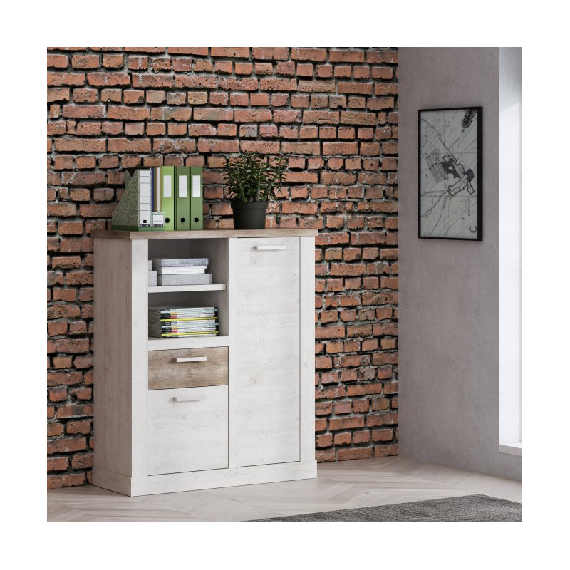 Wysoka komoda Duro DURK321R pinia biała/dąb antyczny