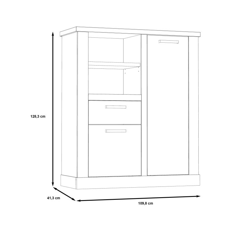 Wysoka komoda Duro DURK321R pinia biała/dąb antyczny