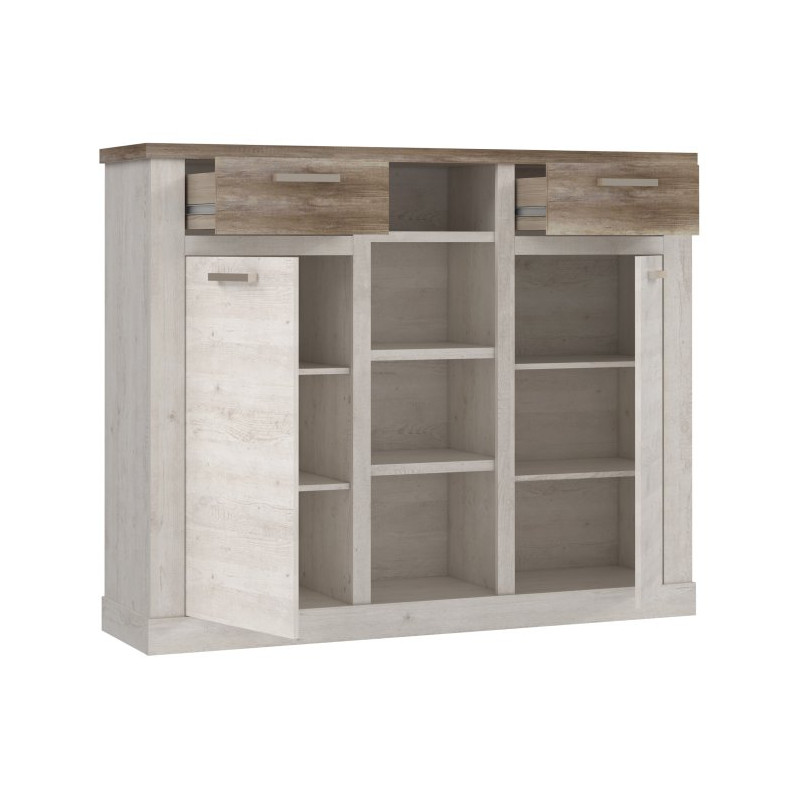 Wysoka komoda Duro 160 cm pinia biała/dąb antyczny