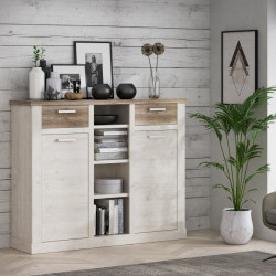 Wysoka komoda Duro 160 cm pinia biała/dąb antyczny