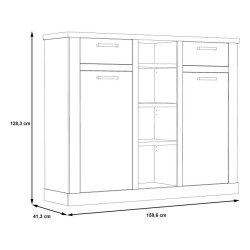 Wysoka komoda Duro 160 cm pinia biała/dąb antyczny