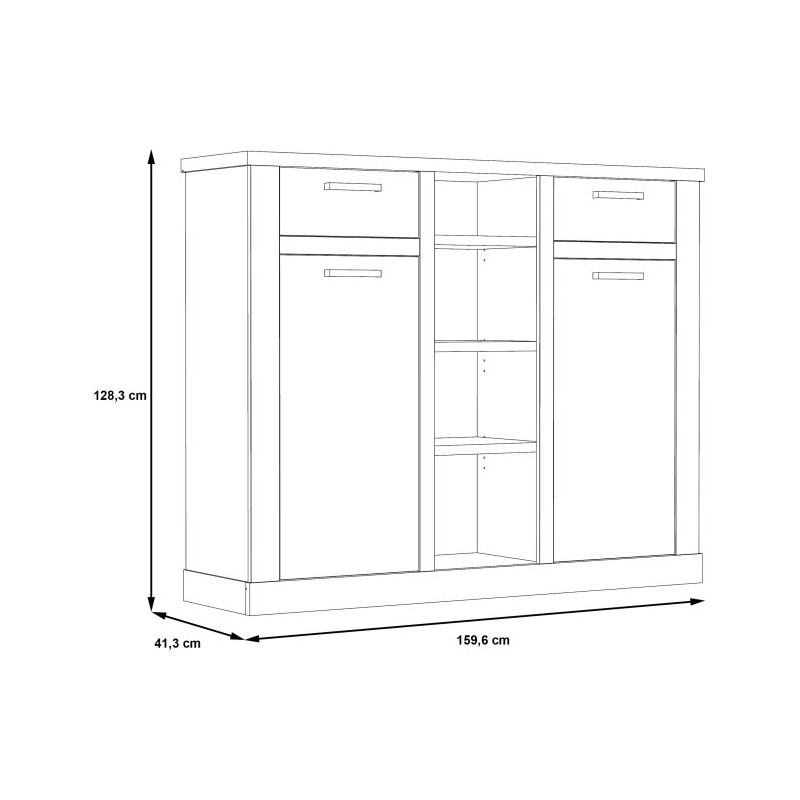 Wysoka komoda Duro 160 cm pinia biała/dąb antyczny