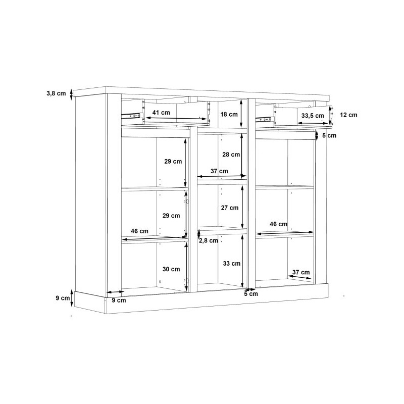 Wysoka komoda Duro 160 cm pinia biała/dąb antyczny