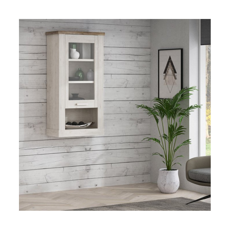 Duro DURH111 – wisząca witryna 70 cm pinia biała/dąb antyczny