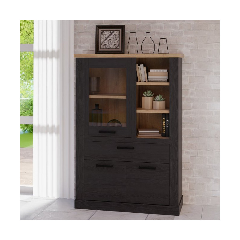 Witryna 110 cm Duro z praktyczną szufladą | dąb riviera/dąb cabezone