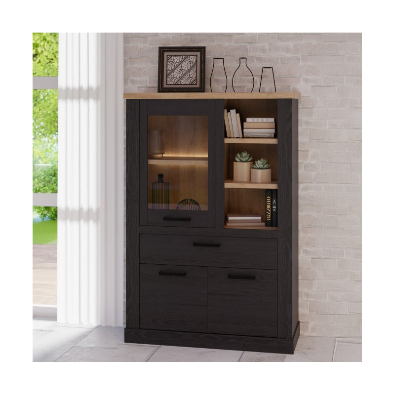 Witryna 110 cm Duro z praktyczną szufladą | dąb riviera/dąb cabezone