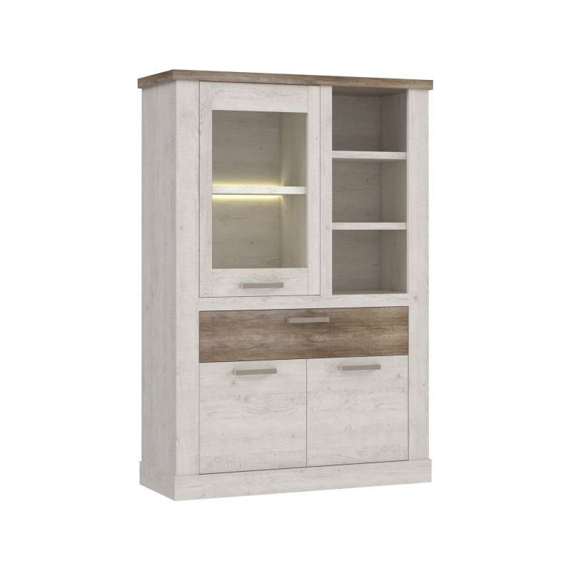 Witryna 110 cm Duro z praktyczną szufladą | pinia biała/dąb antyczny