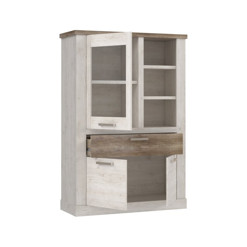Witryna 110 cm Duro z praktyczną szufladą | pinia biała/dąb antyczny
