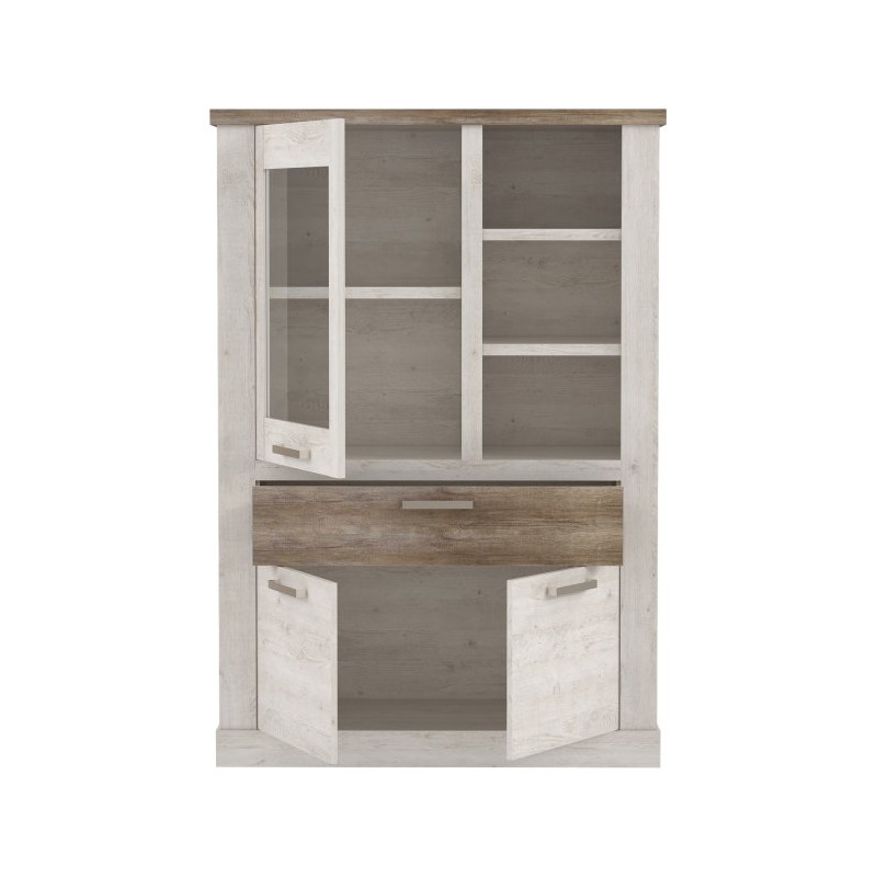 Witryna 110 cm Duro z praktyczną szufladą | pinia biała/dąb antyczny