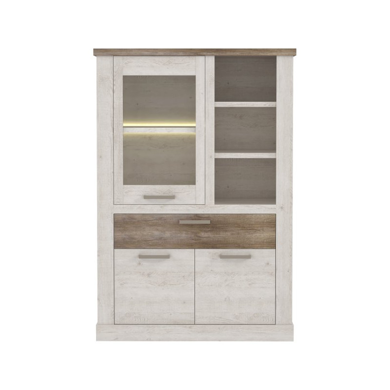 Witryna 110 cm Duro z praktyczną szufladą | pinia biała/dąb antyczny