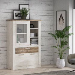 Witryna 110 cm Duro z praktyczną szufladą | pinia biała/dąb antyczny
