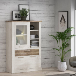 Witryna 110 cm Duro z praktyczną szufladą | pinia biała/dąb antyczny