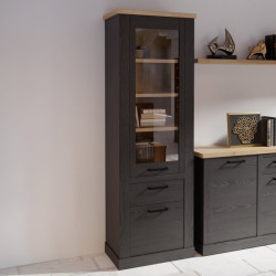 Wysoka witryna Duro z praktyczną szufladą | dąb riviera/dąb cabezone