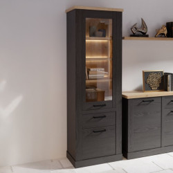 Wysoka witryna Duro z praktyczną szufladą | dąb riviera/dąb cabezone