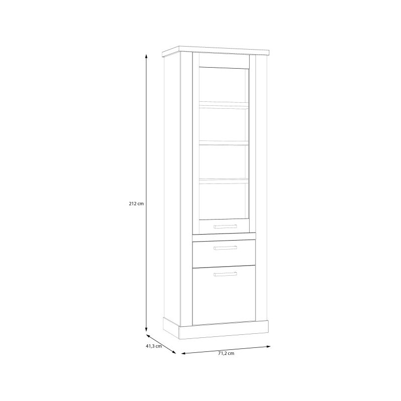 Wysoka witryna Duro z praktyczną szufladą | pinia biała/dąb antyczny