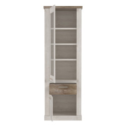 Wysoka witryna Duro z praktyczną szufladą | pinia biała/dąb antyczny