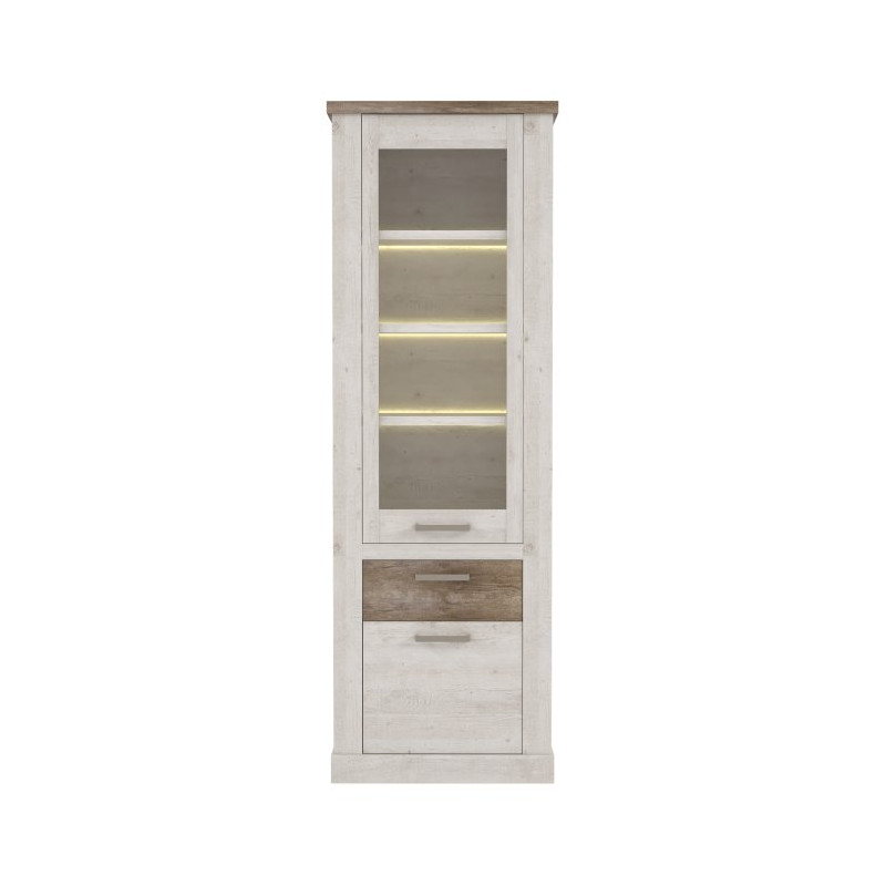 Wysoka witryna Duro z praktyczną szufladą | pinia biała/dąb antyczny