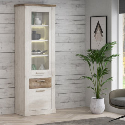 Wysoka witryna Duro z praktyczną szufladą | pinia biała/dąb antyczny