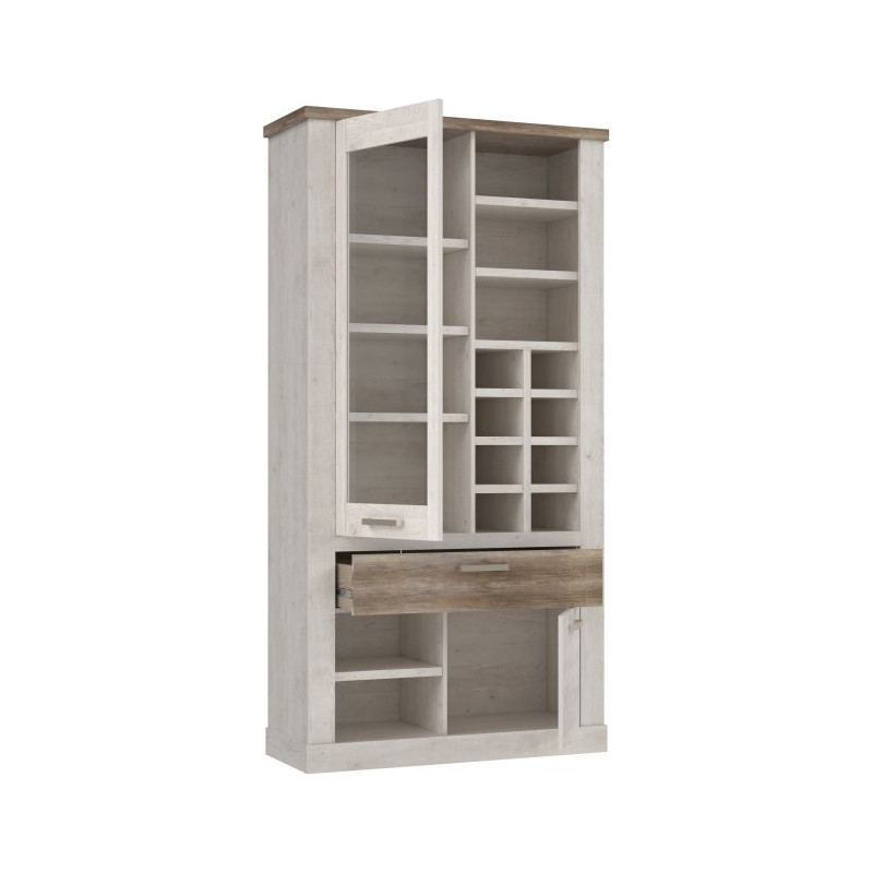 Duża witryna z szufladą Duro Meble Forte | pinia biała/dąb antyczny