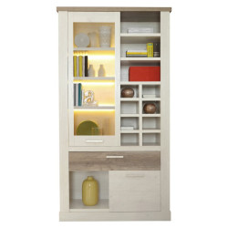 Duża witryna z szufladą Duro Meble Forte | pinia biała/dąb antyczny