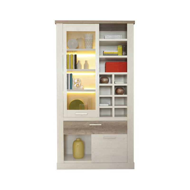 Duża witryna z szufladą Duro Meble Forte | pinia biała/dąb antyczny