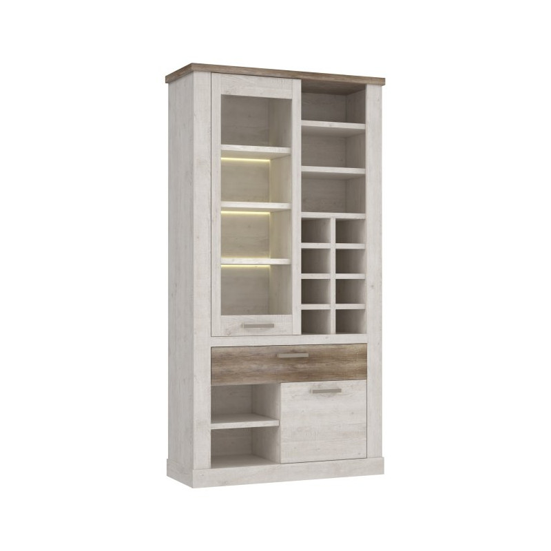 Duża witryna z szufladą Duro Meble Forte | pinia biała/dąb antyczny