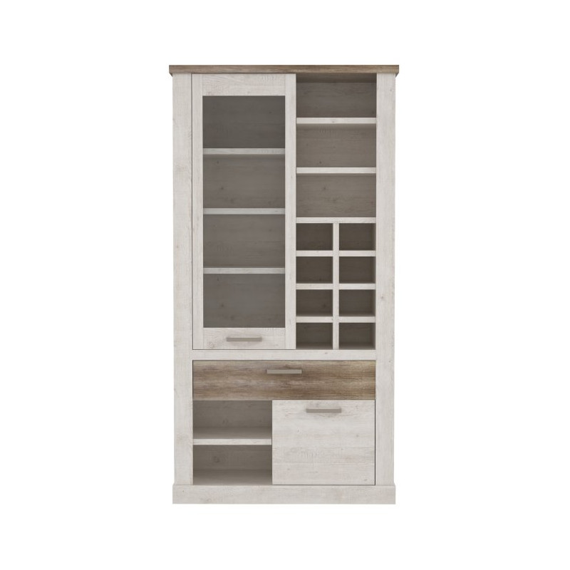 Duża witryna z szufladą Duro Meble Forte | pinia biała/dąb antyczny