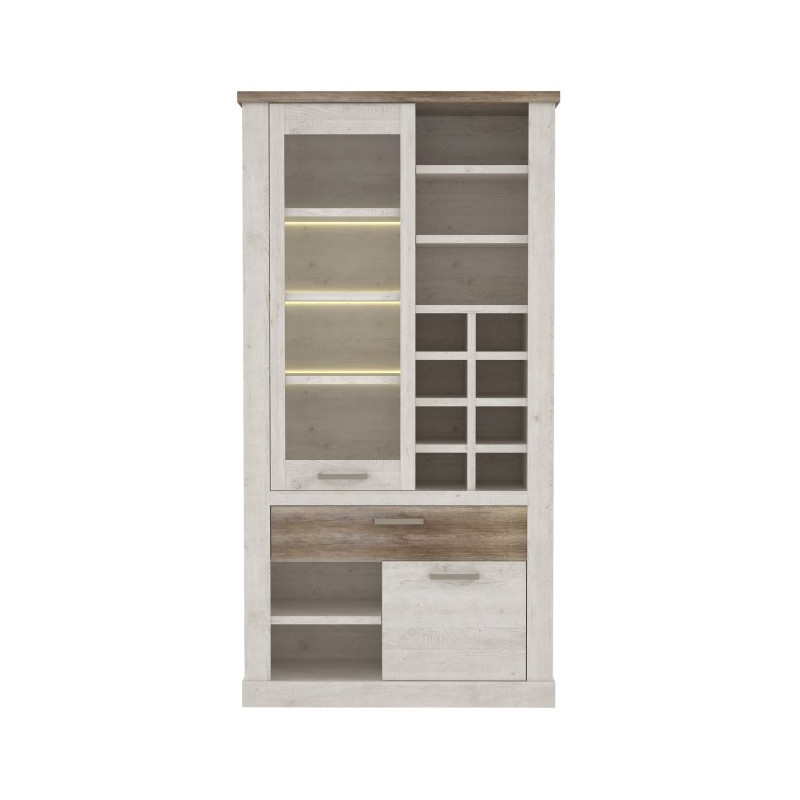 Duża witryna z szufladą Duro Meble Forte | pinia biała/dąb antyczny