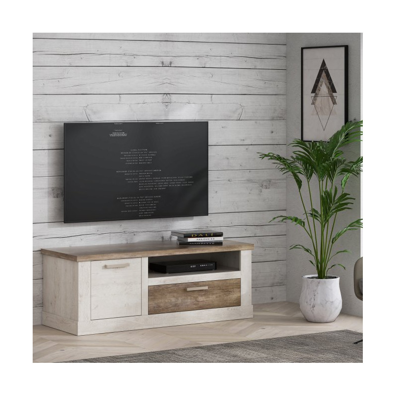 Szafka RTV 140 cm Duro DURT221L – pinia biała/dąb antyczny