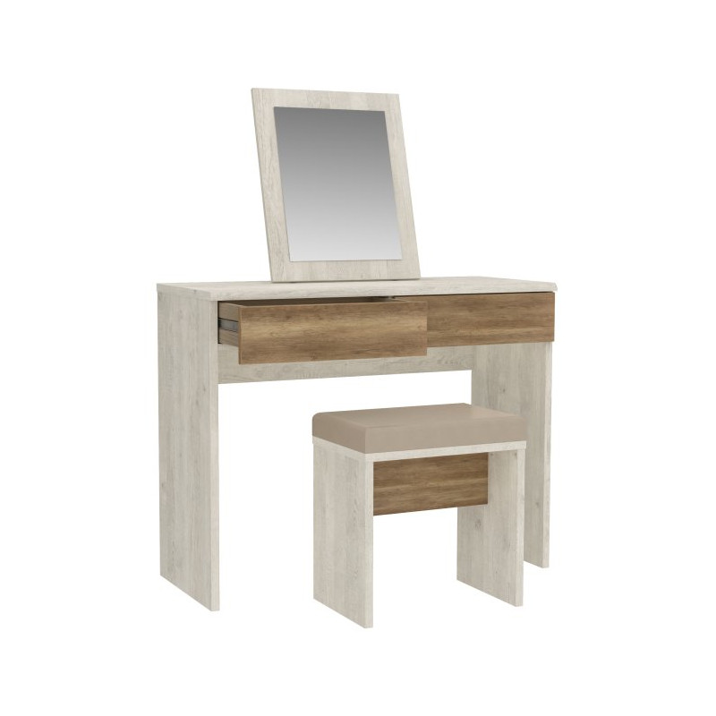 Toaletka Duro z lustrem i siedziskiem – pinia biała/dąb antyczny