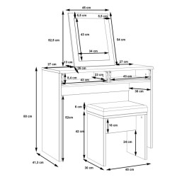 Toaletka Duro z lustrem i siedziskiem – pinia biała/dąb antyczny
