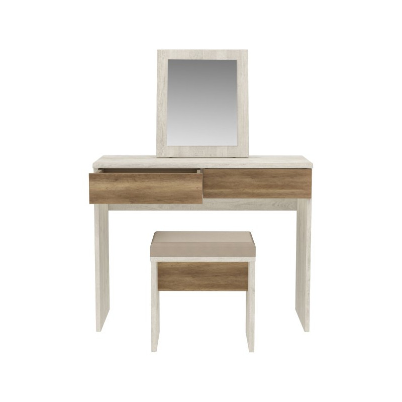 Toaletka Duro z lustrem i siedziskiem – pinia biała/dąb antyczny