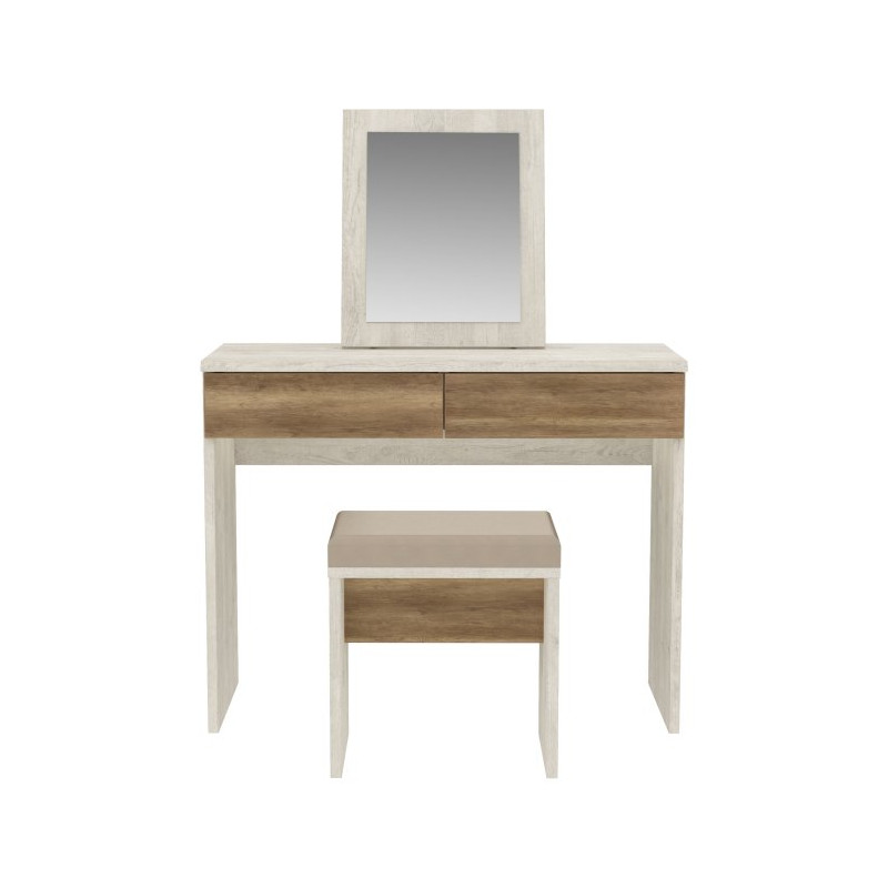 Toaletka Duro z lustrem i siedziskiem – pinia biała/dąb antyczny