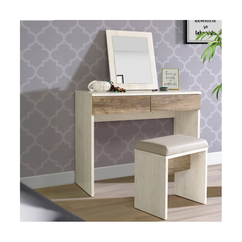 Toaletka Duro z lustrem i siedziskiem – pinia biała/dąb antyczny