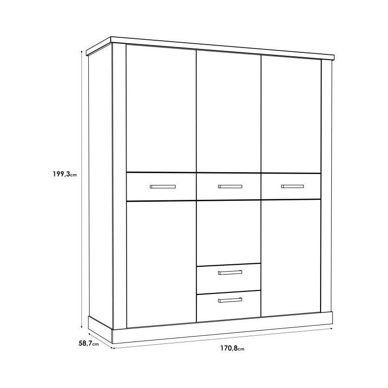 Szafa trzydrzwiowa 170 cm Duro DURS931 – pinia biała / dąb antyczny