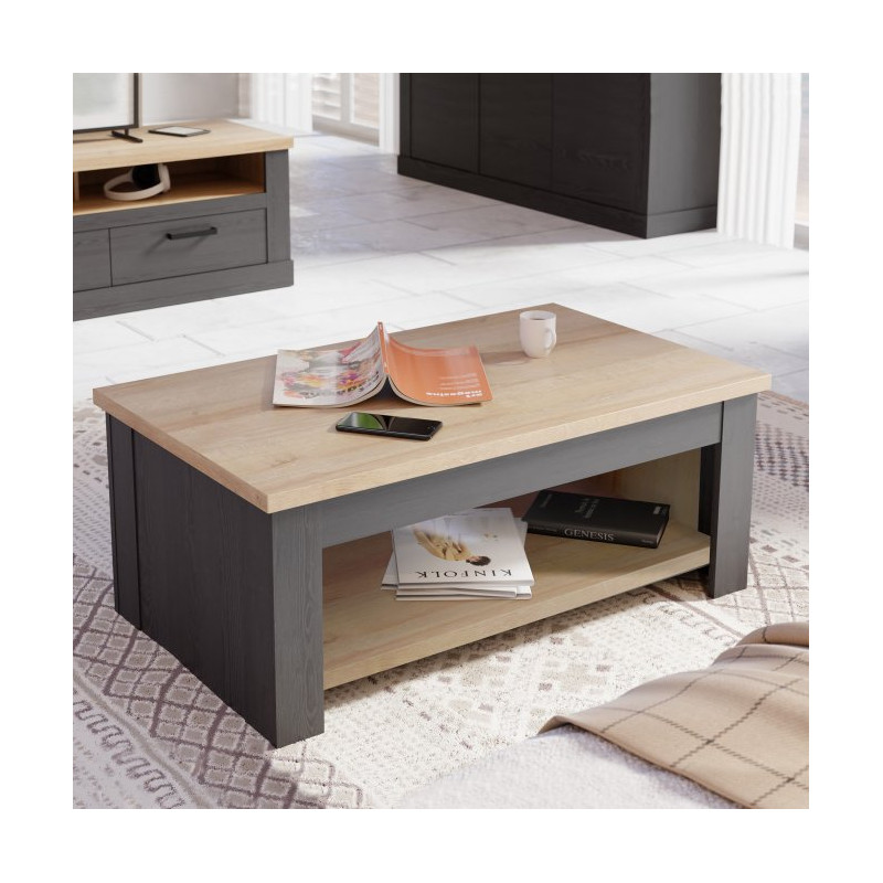 Stolik kawowy z podnoszonym blatem DURO dąb cabezone