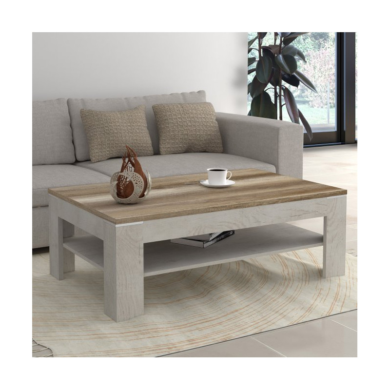 Stolik kawowy 120x75 cm DURO Meble Forte pinia biała/dąb antyczny