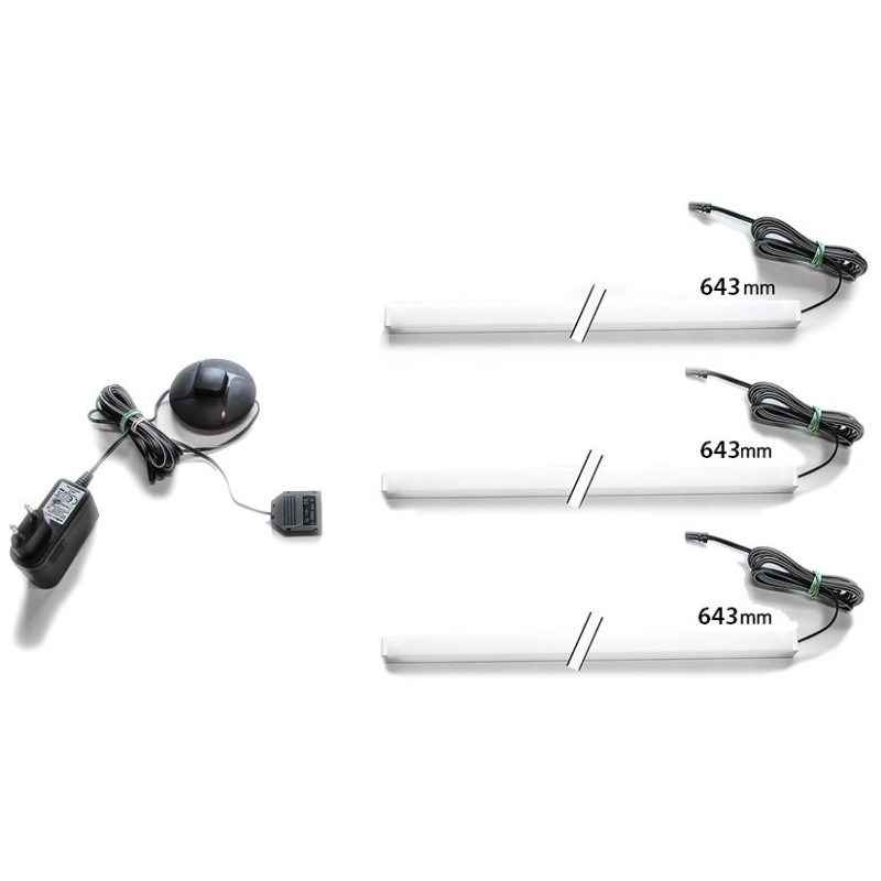 Eleganckie 3-punktowe oświetlenie DURO do półek